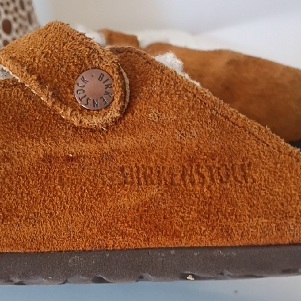 Birkenstock Boston clogs Chestnut Suede Faux-Sheepskin Slip-On Clogs 38 - Picture 14 of 15